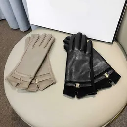 PU leather gloves Women's autumn and winter warm and fleece thickened touch screen windproof and cold finger gloves l231016