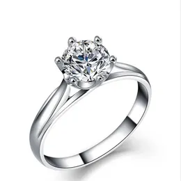 1ct novas mulheres clássico luxo jóias 925 prata esterlina corte redondo solitaire cz diamante pedras preciosas feminino casamento prong banda anel gi223f