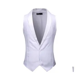 Men'S Suits Blazers White Shawl Collar Tuxedo Vest Men Suit Dress Brand Slim Sleeveless Waistcoat Male Party Wedding Groom Gi311o