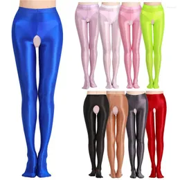 Women Socks Women's Sheer Pantyhose Oil Shiny Glitter Tights Glossy Sexy Open Crotch Stockings Dance DS Club Fitness Compression Plus Size