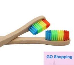 Colorful Head Bamboo Toothbrush Environment Wooden Rainbow Bamboo Toothbrush Oral Care Soft Bristle with box free ship