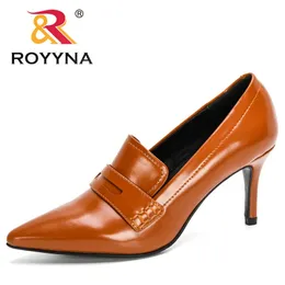 Dress Shoes ROYYNA Designers Original Top Quality Women Pumps Pointed Toe Thin Heels Dress Shoe Nice Leather Wedding Shoes Feminimo 231016