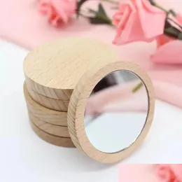 Mirrors Pure Wooden Cosmetic Mirror Round Portable Elm Makeup Mirrores Student Portables Makeups Small Princess Ome Your Logo Drop D Dhkbt