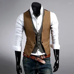 Gilet da uomo M-3xl Abiti da uomo Primavera Autunno Monopetto Splicing Slim Party Fashion Traspirante Giacca maschile Gilet Vestiti Hy38