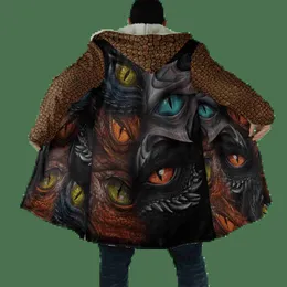 Herren-Trenchmäntel, Herren-Umhang, Tattoo-Schädel-Drache, 3D-Allover-bedruckter Fleece-Kapuzenmantel, Unisex, lässig, dick, warm, Umhang, CH46, YQ231016