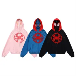 Double Layer Mask Zipper Hoodie Coat Y2K Embroidery Spider Web Full Zip Up Sweatshirt 2023 Harajuku Punk Jacket Hoodie