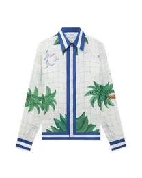 Camicie siciliane con griglia tropicale Casablanca, polo in seta unisex firmate hawaii a maniche lunghe