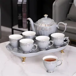 Teaware Sets Ceramic Coffee Tea Set Nordic Gold Household Living Room Cold Kettle 1 Pot 6 Cups Tray High Capacity