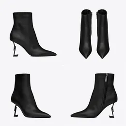 Opyum Schwarz Echtes Leder Knöchel Kurze Stiefel Designer Frauen Spitze Seitlichem Reißverschluss High Heel Mode Stiefel Martin Stiefel