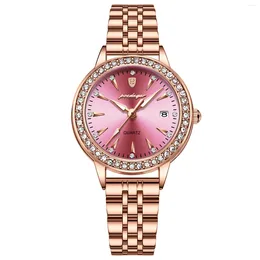 Zegarek na rękę kwarcową zegarek dla kobiet stalowa opaska wodoodporna imitacja Diamond Ultra cienki kalendarz Modne i wykwintne zegarki