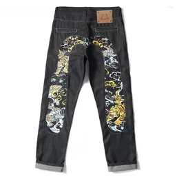 Herr jeans europeiska och amerikanska high street hip hop graffiti tryck trendiga märke smala raka breda benbyxor byxor