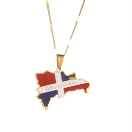 Edelstahl-Emaille-Halskette mit Kartenanhänger der Dominikanischen Republik. Trendige Karte der Dominikanischen Republik. Jewelry232a