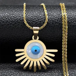 Pendant Necklaces Coquette Aesthetic Turkish Blue Eye Sun Choker Necklace For Women Men Stainless Steel Vintage Lucky Chain Jewelry Collar