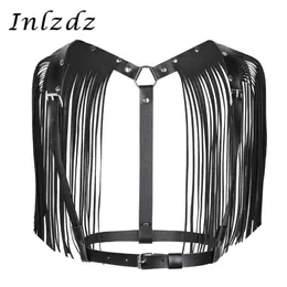 Women's Harness Erotic Lingerie Sex Cosplay Costume PU Leather Adjustable Body Chest Bondage Belt With Shoulder Tassel Bras S293P