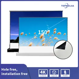 150 Polegada 16:9 branco fosco elétrico tab-tensionado tela de piso portátil rolável subindo tela do projetor para cinema em casa