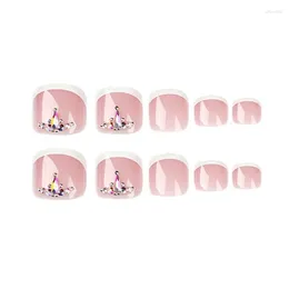 False Nails Toe Set French Press On Foot Tips Fake Rhinestones Sommar återanvändbar konstgjord stick-on Art E1YF