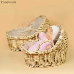 バシネットゆりかご自然icker人形のゆりかい眠っているバスケット手織りの子供のおもちゃバスケットセット新製品の赤ちゃん写真小道具睡眠basketl231016