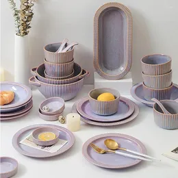 Plates Household Tableware Set Purple Soup Tureen Nordic Wind Light Luxury Senior Housewarming Wedding Gift Utensils Sets For Kitchen