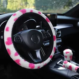 Steering Wheel Covers 3Pcs Soft Plush Steering Wheel Cover Kit with Stop Lever+Hand Brake Wool Cover Winter Warm Auto Car Interior Accessories Q231016