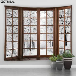 Wandteppiche, Weihnachts-Wandteppich, Wandbehang vor dem Fenster, Wald, Schnee, Landschaft, Winter, Schlafzimmer, Wohnzimmer, Zuhause, Wandteppich 231013