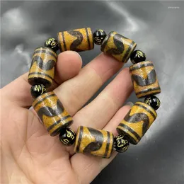 Strand Tibetan Retro Tiger Tooth Dzi Agate Barrel Shaped Bead Bracelet