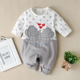 Rompers född baby långärmad elefant loveheart casual kläder pojkar flickor bomull jumpsuit hög kvalitet 231013