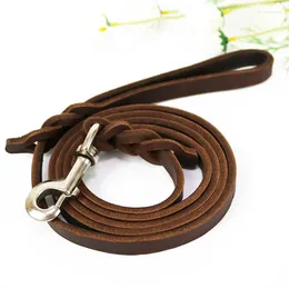 Dog Collars Genuine Leather Leash Dogs Long Leashes Braided Pet Walking Training Leads Brown Black Colors For Medium Large