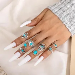 Cluster Rings Long-lasting Exquisite Craftsmanship Vintage Bohemian Adjustable Ring Set With Crown Eagle Faux Turquoise For Her