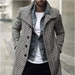 Herren-Trenchcoats, Jacke, Herbst/Winter, modischer Trend, Kragen, einreihig, kariert, mittellang, Windjacke