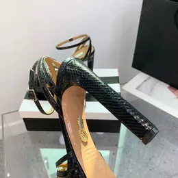 A113 Kalite Aquazzura Üst Higfle Sweel Strap Platform Heels Sandals Pompalar 13mm Altın Sier Tıknaz Blok Elbise Tasarımcı Partisi Düğün Sh