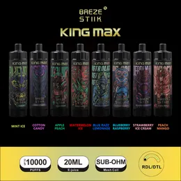 Oryginalny Breeze Stiik King Max 10000 Puffs Electric papieros do jednorazowego dyspozycji kapsułki Vape 10000 Puffs Vapes