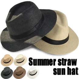 Breda brimhattar hink sommar solskyddsmedel handvävd halm sun hatt strand semester panama jazz män kvinnor hawaii casual sunshade gangster cap 231016