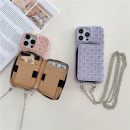 Luxury Crossbody Braided Pattern Zipper Vogue Phone Case for iPhone 15 Plus 14 13 12 11 Pro Max XR XS Durable Sturdy Necklace Multiple Card Slots Wallet Chain Back Cover