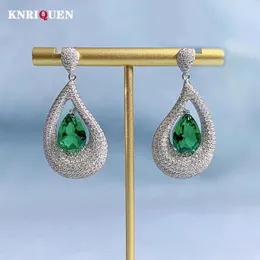 Boucles d'oreilles pendantes de luxe en argent sterling 925, émeraude à haute teneur en carbone, goutte de diamant pour femmes, pierres précieuses, bijoux fins de mariage, cadeaux