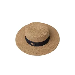 Straw Hat Ladies Bee Bow Wide Brim Hats Summer Outing Sunscreen Sunshade European and American Retro Leisure All-Match Top285i