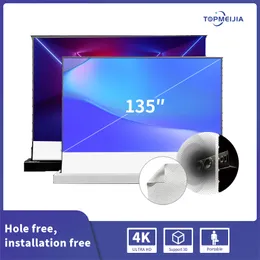 135 Inch Motorized Tension Floor Rising Projector Screen Perforated Transparent Acoustically White Cinema Projection Screen