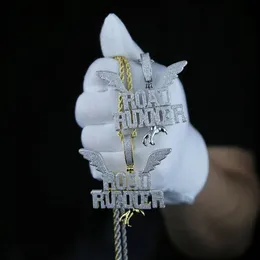 Hip-Hop-Halskette mit Buchstaben-Flügel-Anhänger und Seilkette, Mikropflaster, Bling, 5A, Zirkonia, CZ, modischer Charme, Schmuck319C