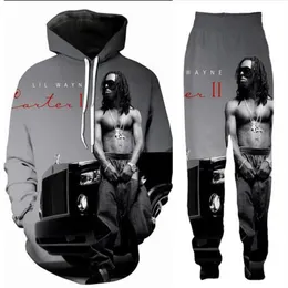 New Men Womens lil wayn Funny 3D Print Fashion Tracksuits Crewneck Hip Hop Sweatshirt and Pants 2 Pcs Set Hoodies TZ010286W