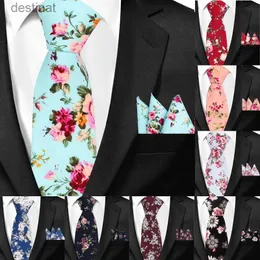 Cravatte New Casual Cravatte in cotone floreale e fazzoletto da taschino Set Cravatta sottile con stampa floreale per uomo Cravatta da uomo Cravatta 6 cm Cravatte sottiliL231017