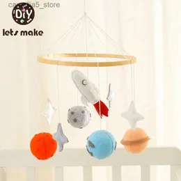 Mobile# drewniane grzechotki dla niemowląt miękkie filc kreskówka kosmiczna rakieta Niebiańska gwiazda wisząca łóżko Mobile Crib Crib Montessori Education Toys Q231017