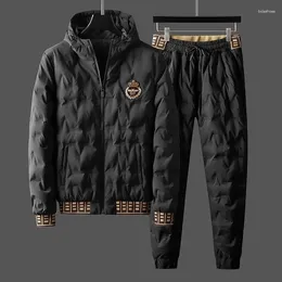 Tracksuits masculinos 2023 outono inverno engrossar ao ar livre impermeável quente homens high end com capuz algodão moda casaco casual solto terno de duas peças