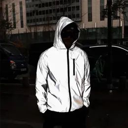 Herrjackor S-5XL Hooded Reflective Jacket Men Spring Waterproof Windbreaker For Boy Manal Quality Hiphop Mens Varsity Coats Plus Size 231013