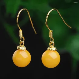 Boucles d'oreilles pendantes en Agate jaune naturelle, 12MM, année 18K, fête des mères, carnaval d'eau douce, belle fête de pâques pour femmes