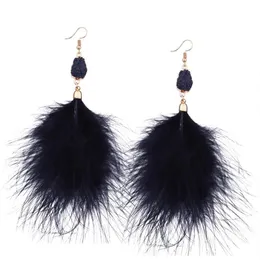 KMVEXO 2020 NEW LONG DROP Stone Beads Earring Tassel Long Gold Feather Earrings Wedding Jewelry Pom Pom258k