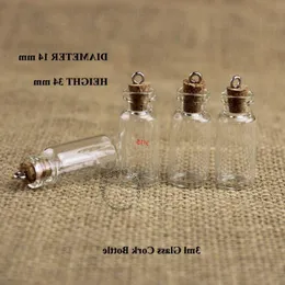 100pcs/lot 3ml Glass Vial Cork Bottle 1/10OZ Small wishing Display Jar Vintage Glassware Clear Empty Refillable Containergood qualitty Mxdwl