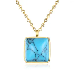 Pendant Necklaces Modern Women's 2023 Luxury Jewelry Turquoise Square Stainless Steel Necklace Decorations For Girls Gift