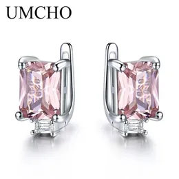 Umcho sólido 925 prata esterlina clipe brincos para mulheres rosa rosa morganite pedra preciosa casamento noivado moda jóias presente 22021256s