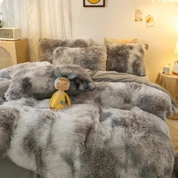 Set di biancheria da letto di lusso 4 5 pezzi Super Shaggy morbido pile di corallo caldo accogliente principessa ragazze set visone copripiumino in velluto coperta trapunta 231017