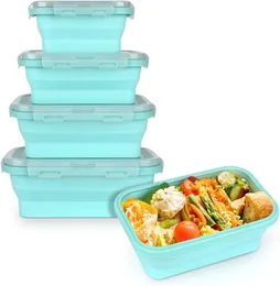 Bento Boxes Collapsible Silicone Lunch Box Bento Boxes Meal Prep Container för kök Mikrovågsfrys och diskmaskin Safe Set av 4 231013