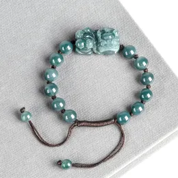 Natural Jade Lucky Blue Water Pixiu handvävd 7mm pärla nbracelet mode fin smycken personlighet gåva